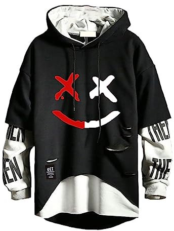 Hello MrLin Herren Techwear Hip Hop Hoodie Japanischer Streetwear Patchwork Urban Jumper