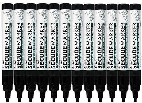 Artline Pack of 12 Secure Permanent Marker Pens Black. Indelible Marker Pens with 4mm Chisel Tip for Obscuring Private Information Permanently - Genuine Permanent Markers & Marker Pens