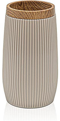 Inbagno Porta spazzolino da Denti, in plastica Tortora, con Dettagli Effetto Legno, Serie Blob