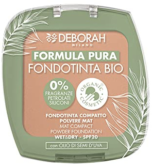 Deborah Milano – Demi Mat BIO Formula Pura Compact Foundation, Farbe: Caramel 4 – SPF 20, tierversuchsfrei, vegan, ohne Duftstoffe, Petrolatum und Silikone