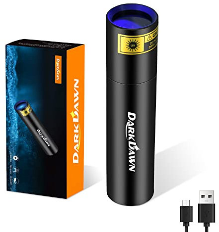 DARKDAWN UV Torch 365nm Black Light Mini Flashlight USB Rechargeable, Woods Lamp Portable LED Ultraviolet Pocket Blacklight 370nm – Pet Urine Detector, Stains, Money, Amber, Uranium, Leak Detection