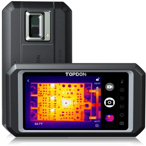 Topdon Thermal Camera TC003, 256x192 IR Resolution with Extra 2MP Visual Camera, Infrared Imager OTG Function, 5'' Touch Screen, -4°F~1022°F, 25 Hz Refresh Rate, IP55, 32GB Storage, Black