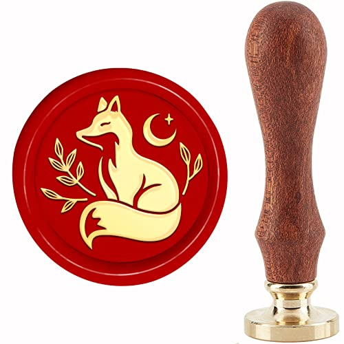 CRASPIRE Räv måne vax förseglingsstämplar avtagbar mässing försegling stämpelhuvuden ersättning 30 mm med vintage trähandtag för kuvert brev inbjudningar kort gör-det-själv hantverk födelsedag bröllop semester dekor gåvor