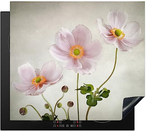 KitchenYeah© Herdabdeckplatte Induktion Schutzmatte Küche Herdabdeckung Ceranfeld Induktionsmatte Cerankochfeld Abdeckung Pink - Blumen - Ölgemälde - Mohn - Rosa - 60x52 cm