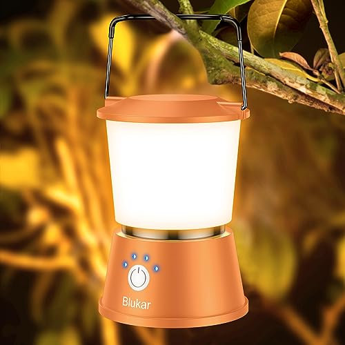 Blukar LED Campinglampe Tragbar, Superhell Camping Laterne Aufladbar Zeltlampe mit Haken, Stufenlos Dimmbar & 5 Leuchtmodi, 8+ Std. Dauer, Notfallleuchte für Camp, Stromausfall-Orange