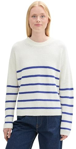 TOM TAILOR Denim Damen 1043328 Basic Strickpullover mit Streifen, 35924-Placed Blue White Stripe, S