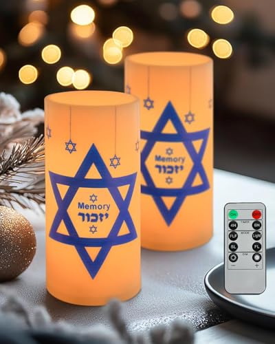 ONEIHOMM Yahrzeit Memorial Candles with Timer Remote Control 2Pcs | Loss of Loved One Sympathy for Bereavement Gifts,,Shabbat Holiday,Hanukkah Decorations,4/6 Hours Timer