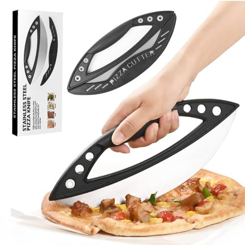 Foyucool Tagliapizza Grande con Coperchio Protettivo, 29 cm Pizza Cutter in Acciaio Inox, con 6 Fori per Sbucciare le Erbe, Manico Ergonomico Antiscivolo per Affettare Pizze, Torte, Pane ed Erbe