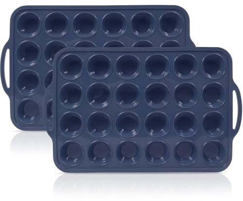 SUPER KITCHEN 2 Pack 24 Cups Mini Silicone Muffin Trays with Metal Frame, Silicone Cupcake Tray with Handle, Non-Stick Silicone Muffin Moulds, Mini Yorkshire Pudding Tray Cupcake Tins for Baking, Grey