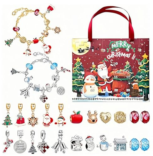 Veroda Calendario dell'Avvento natalizio 2024, kit fai da te per la creazione di braccialetti con perline e perline, per bambini e ragazze, calendario per il conto alla rovescia di 24 giorni (stile 1)