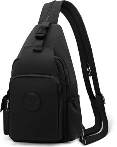 REETEE Leichter Brusttasche für Damen und Herren Klein Sling Bag Nylon Backpack Schulterrucksack, Crossbody Schultertasche für Outdoorsport, Wandern, Radfahren, Reisen (schwarz)