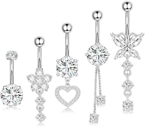 ZILZUFA Piercing Ombelico Argento con Strass, Pendente per Ombelico in Titanio, Piercing Ombelico Anello Lusso, Gioielli per Donne Stilose