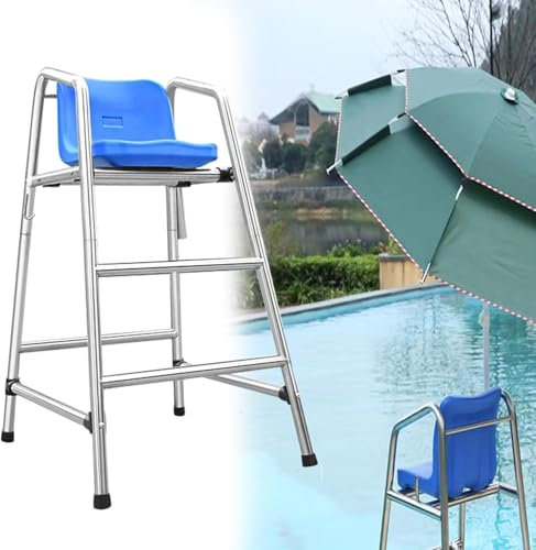 SAFWELAU Taburete Alto Escalera para Piscina Elevad Silla Vigilancia Altura Fija 120/150/180cm - Playa Piscina, Incluye Porta-Sombrilla + Gancho INOX​(S-1.2m/47.2inch H)