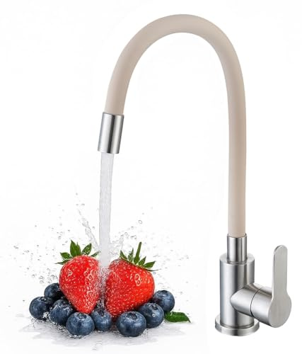 Wasserhahn Küche mit 360° Flexibler Schlauch, Hochdruck Schwenkbar, Biegsamer Küchenarmatur Wasserhahn für die Küche, Kitchen Faucet Edelstahl Beige