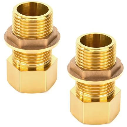 Elegrip 2PCS Conector de Tanque de Agua de Latón, 50 mm 1/2 Rosca Exterior y Rosca Interior Conector Barril de Agua con Sellos de Goma para Grifos, Barril de Lluvia, Baldes