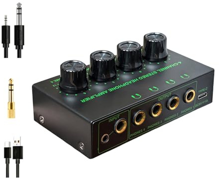 Dasbsug HZ400 Répartiteur d'amplificateur de casque avec adaptateur et câbles de sortie multiple pour une couleur auditive claire avec adaptateur