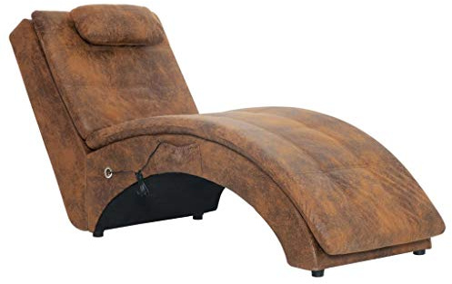 Homogen Massage Chaiselong med kudde i brunt mockautseende, ergonomiskt vadderad, med värmefunktion och 5 massagelägen, stålben, 142 x 55 x 73 cm