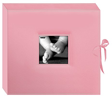 Pioneer 12 Inch by 12 Inch D-Ring Sewn Leatherette Scrapbook Box, Baby Pink