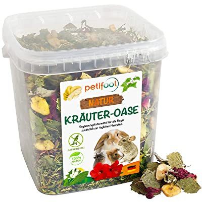 petifool Kräuter Oase 370g - Ergänzungsfutter für Nager - natürliches Nagerfutter für Kaninchen, Meerschweinchen, Hamster, Chinchilla & mehr - ohne künstliche Zusätze - 100% Natur -artgerechtes Futter