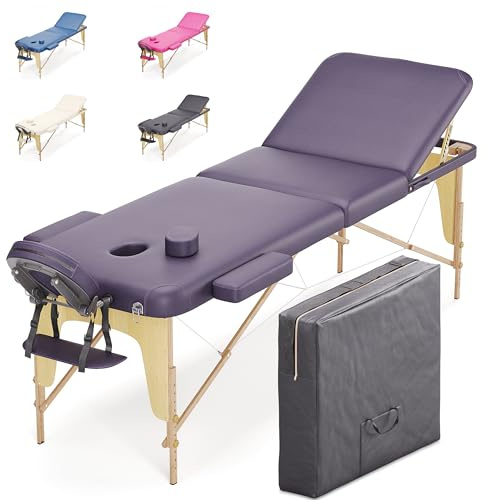 BELTOM® Table de Massage 3 Zones Classique Portables 195 x 70 cm. Cosmetique lit esthetique Pliante Reiki + Sac - Violet