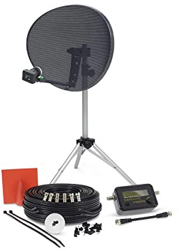 SSL Satellites Portable Satellite Zone 2 80cm RV Dish Kit Camping Tailgating with Quad Tripod & Sat Finder 30M Twin Black