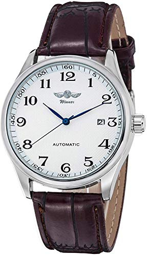 Gute Men's Mechanical Watch, White Dial, Blue Hands, PU Band | Self-wind