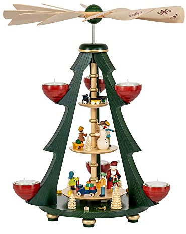 Rudolphs Schatzkiste Piramide di albero colorato a 3 piani per lumini altezza 40 cm, piramide di legno