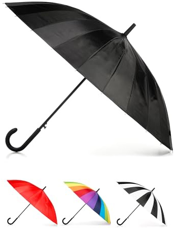 Totes Auto Open Water Repellent 24 Rib Stick Umbrella with J Hook Handle