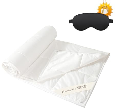 YOUR MOON Summer Lightweight Wool Comforter - Breathable & Thin Duvet Insert for Hot Sleepers, 100% Australian Wool Filling 100gsm with Pure Cotton Shell-Queen Size (White)