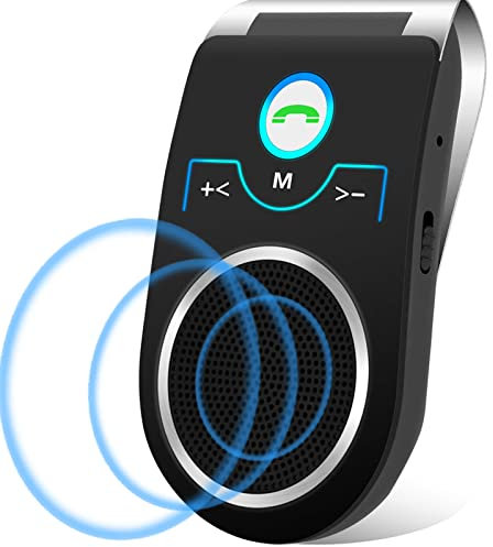 AIGOLINK Kit Vivavoce Bluetooth 5.0 per Auto, Portatile Altoparlante Bluetooth per Chiamate Vivavoce, GPS e Musica, Connettività Dual Link, Supporta la navigazione vocale Siri assistente Google