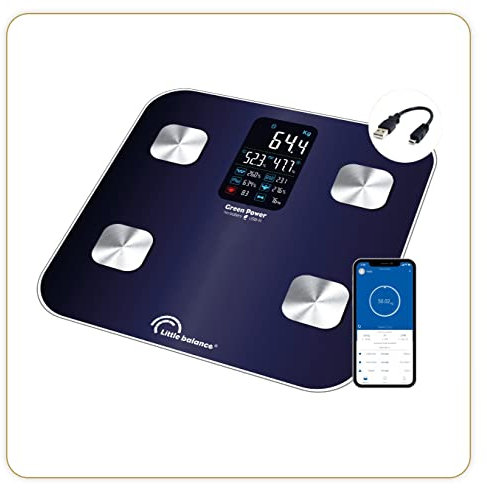 LITTLE BALANCE 8661Cardio X4 USB-R, Impédancemètre connecté sans pile, Rechargeable USB, Réparable, 180 kg, Bleu nuit