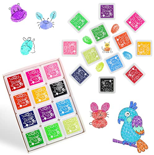 Vaktop Stempelkissen, 12 Farben Fingerstempel, Abwaschbar Stempelkissen Bunt, Ungiftig Fingerstempelfarbe, Stempelkissen Fingerabdrücke - für Papier Handwerk Stoff, Scrapbook, Kinder Geburtstags