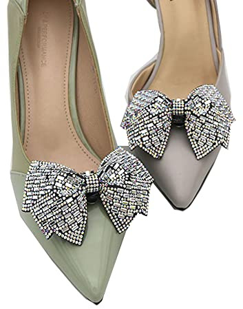 JDYaoYing 2Pcs Women Sparkle Bow Detachable Shoe Clips Removable Shoe Buckles Decorative Shoes Accessories for Wedding party