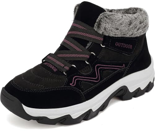 VTASQ Chaussures d'hiver Bottine Doublée De Fourrure Chaud Bottes Hommes Femme Bottes de Neige Outdoor Antidérapantes Bottine de Randonnée Chaussures de Marche Noir 42 EU