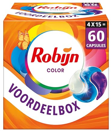 Robijn Classics Color 3-i-1 tvättkapslar håller färgerna på fläckigt vax strålande under lång tid – 4 x 15 tvättar – ekonomipack
