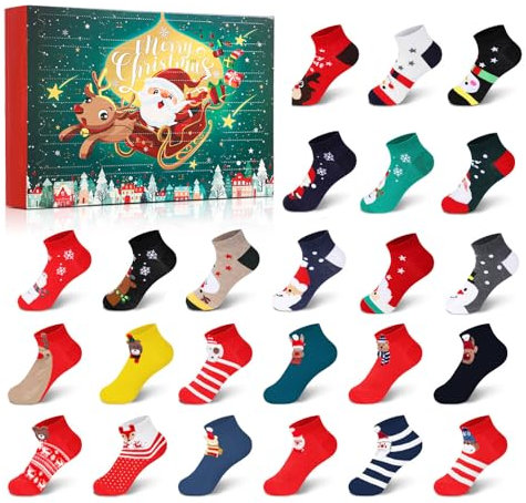 Souarts 24 Paare Weihnachten Socken Damen Adventskalender 2024 Frauen Erwachsene Kuschelsocken Damen, Weihnachtskalender Weihnachtssocken Geschenkset