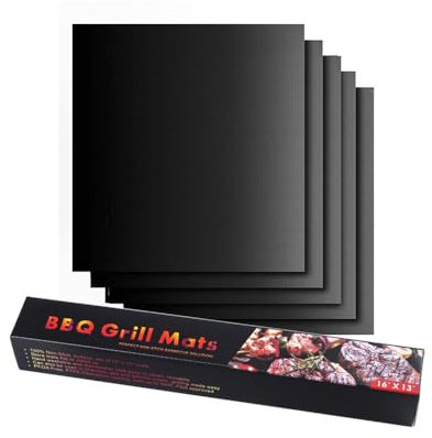 HSAJS BBQ Grillmatte 5er Set Antihaft Teflon Grillmatten 40x33cm Grillplatte Gasgrill Dick 0.2mm Grillfolie Backpapier Wiederverwendbar für Backofen Holzkohlegrill Elektronischen Grill