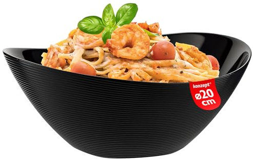 KONZEPT Cuenco de cristal negro de 1000 ml, llave de ensalada de vidrio opal templado, cuenco para servir sopas, cereales, ensaladas, frutas, aperitivos, lavavajillas y microondas