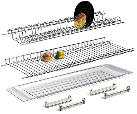 Escurridor de acero inoxidable con bandeja de goteo fabricado en Italia (76 cm para armario de 80 cm)