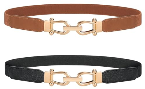 JasGood bälte för klänning bälte damer elegant bälte med enkel stil unik design dambälte elegant och fashionabel för kort och lång kjol klänning, Svart + brun, 90cm(41“-45”)