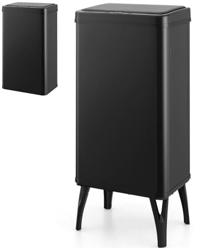 TANGZON 50L Automatic Sensor Kitchen Bin, Stainless Steel Touchless Infrared Motion Waste Bin with Soft Closure Lid & Detachable Legs, Home Office Fingerprint-Proof Smart Trash Can Dustbin (Black)