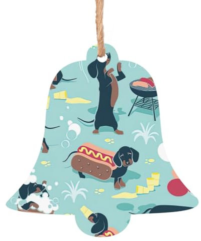 Adornos de madera de SamLng con forma de campana, decoración colgante de perros calientes y limonada para fiesta de árbol de Navidad, decoración del hogar y vacaciones en interiores