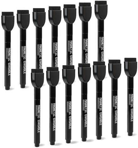 QHSXMQ 14 Stück Whiteboard Marker Schwarz Whiteboard Stifte mit Feiner Spitze, Folienstift Abwischbar, Geruchsarmer Folienstift Wasserlöslich, Magnetisch Whiteboards Stift mit Schwamm abwischen