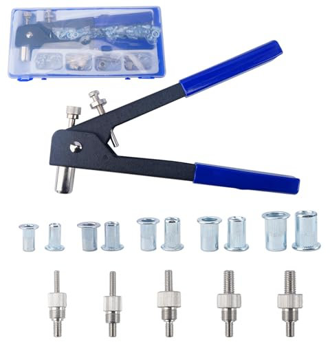FOGAWA 86 Piezas Remachadora de Tuercas con Remaches de 80 Piezas tuercas de remachado M3 M4 M5 M6 M8 Tuerca de Remache y 5 Mandriles