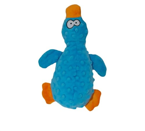 JACK AND VANILLA, Giocattolo interattivo per cani in peluche anatra 25 cm blu, stimola il gioco, resistente, lavabile in lavatrice, ideale per cani piccoli e medi, modello Bubble Plush