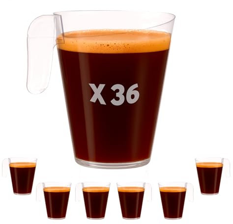 Table'Colors 36 Tasses à Café transparentes 15 cl avec anse - Réutilisable - Étanche - Empilable - Anniversaire - Mariage - Plastique dur - Solide - Mug - Thé