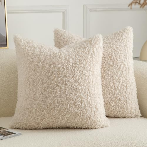 Joyouth 2er Set Curly Teddy Wolle Faux Pelz werfen Kissenbezug Abdeckungen Fuzzy Akzent weiche Sherpa Kissenbezüge Schaffel Fleece Dekorative Kissen Fall für Sofa Couch Wohnzimmer 40x40 cm Beige