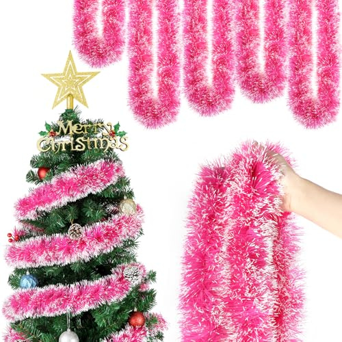HOWAF 6 PCS Ghirlanda Albero di Natale, 12m Festoni Natalizi, Ghirlanda Natalizia Rosa Festoni Albero di Natale Boa Decorazioni Natalizie per la Casa Esterno Albero Porta Scale Camino Addobbi Natalizi