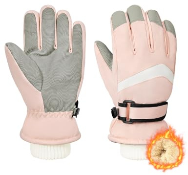 Kids Snow Ski Gloves Winter - Waterproof Warm Gloves for Boys Girls Ages 4-12, Cold Weather Thermal Fleece Outdoor Sports Mittens Windproof Pink Small(fits 4-6 years)