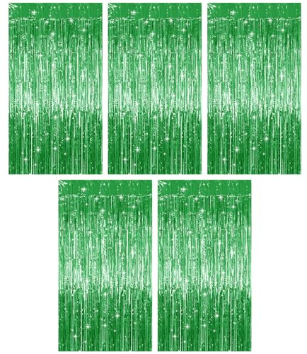 Varenzya 5 Piezas Cortinas de Espumillón Metálicas, Verde Cortina de Purpurina 1 m x 2 m, Cortinas Metálicas, Cortina de Oropel Metálico para Cumpleaños, Bodas, Fiestas, Navidad